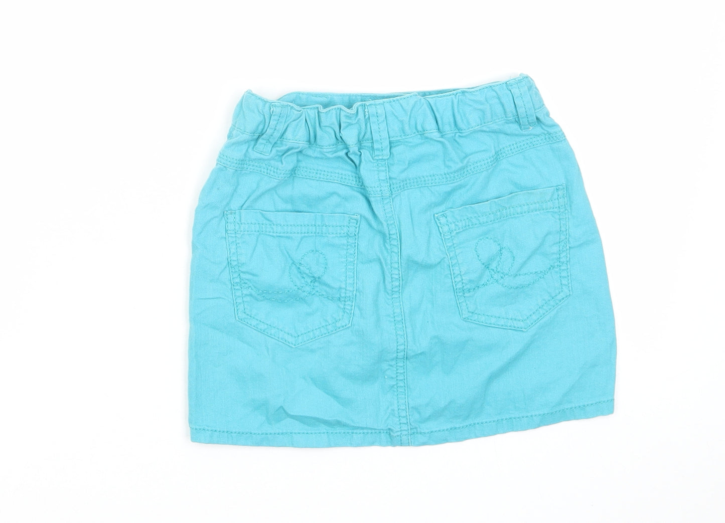 NEXT Girls Blue Cotton Mini Skirt Size 8 Years Regular Zip