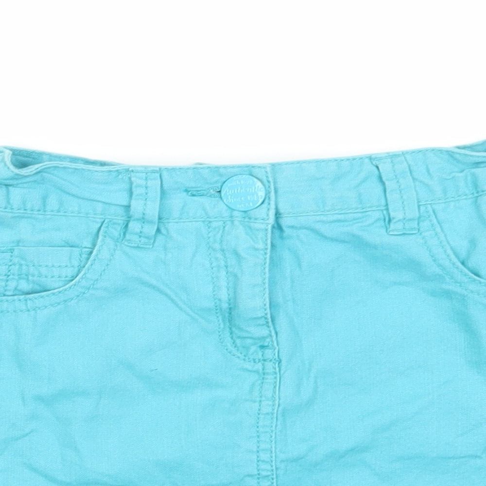 NEXT Girls Blue Cotton Mini Skirt Size 8 Years Regular Zip