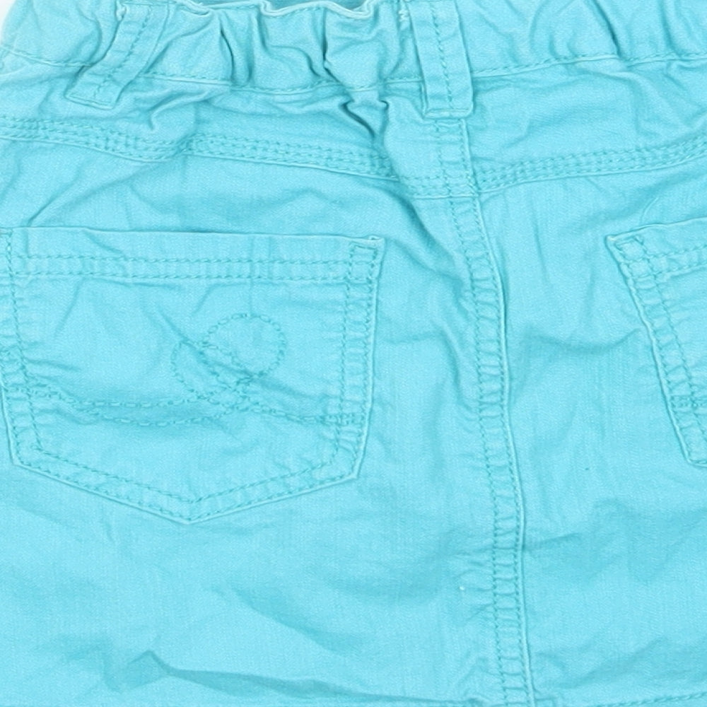 NEXT Girls Blue Cotton Mini Skirt Size 8 Years Regular Zip