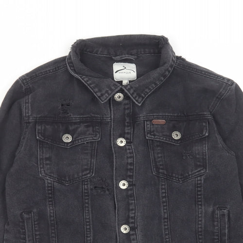 Soul Star Womens Black Jacket Size S Button - Distressed Look
