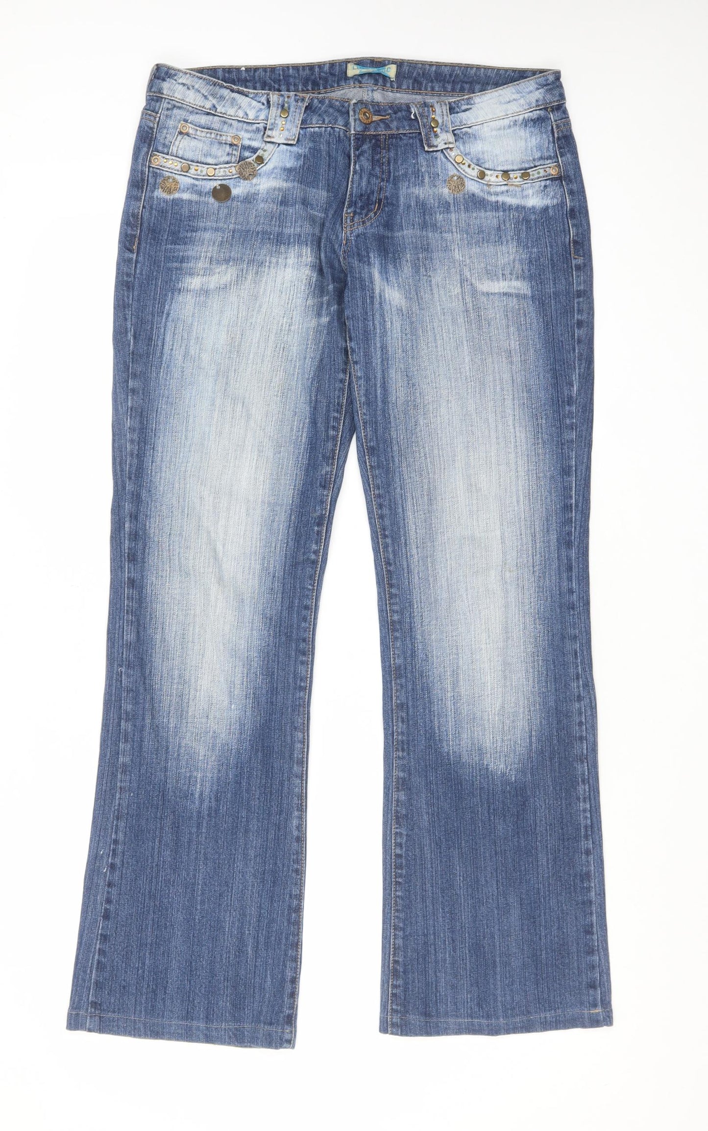Lucky Bird Womens Blue Cotton Bootcut Jeans Size 34 in L31 in Regular Zip