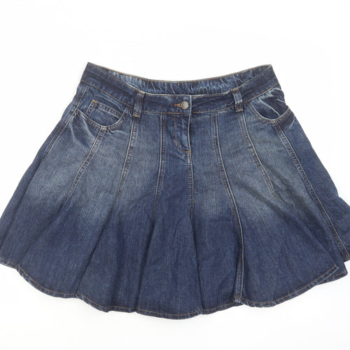 Topshop Womens Blue Cotton Skater Skirt Size 12 Zip