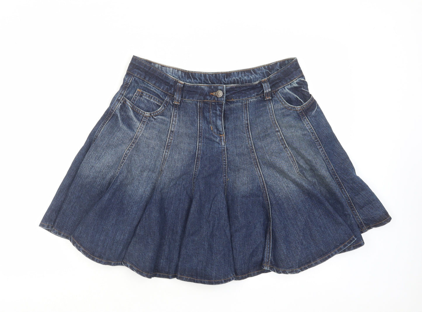 Topshop Womens Blue Cotton Skater Skirt Size 12 Zip