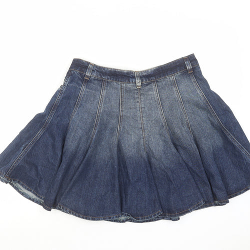 Topshop Womens Blue Cotton Skater Skirt Size 12 Zip