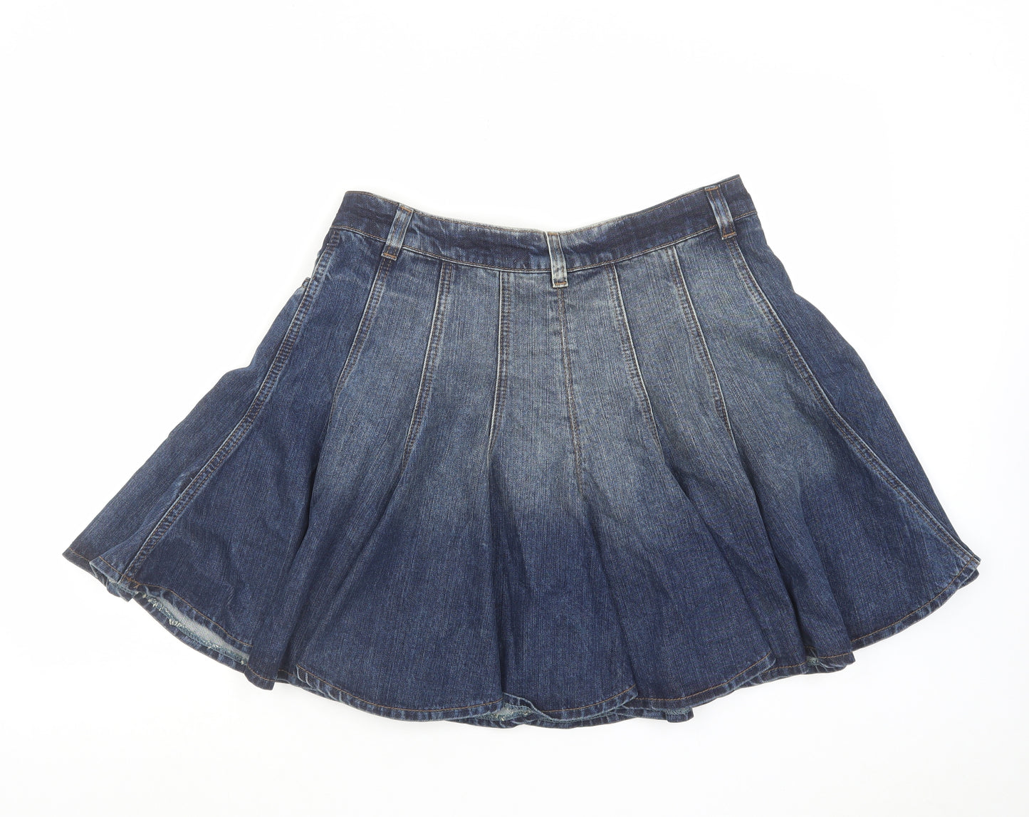 Topshop Womens Blue Cotton Skater Skirt Size 12 Zip