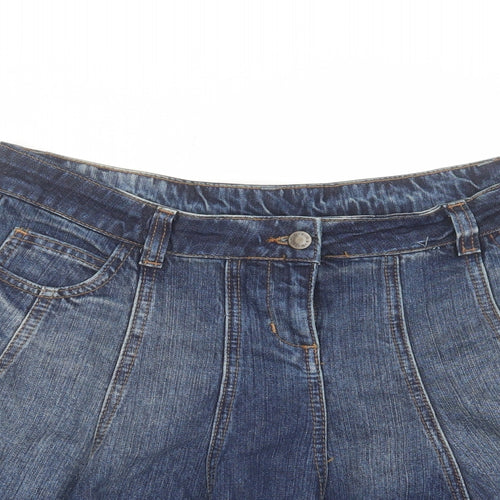 Topshop Womens Blue Cotton Skater Skirt Size 12 Zip