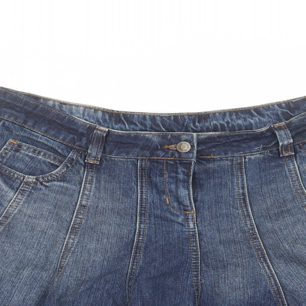 Topshop Womens Blue Cotton Skater Skirt Size 12 Zip