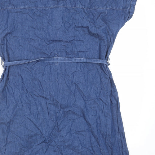 TU Womens Blue Cotton Shirt Dress Size 14 Collared Button - Flower detail