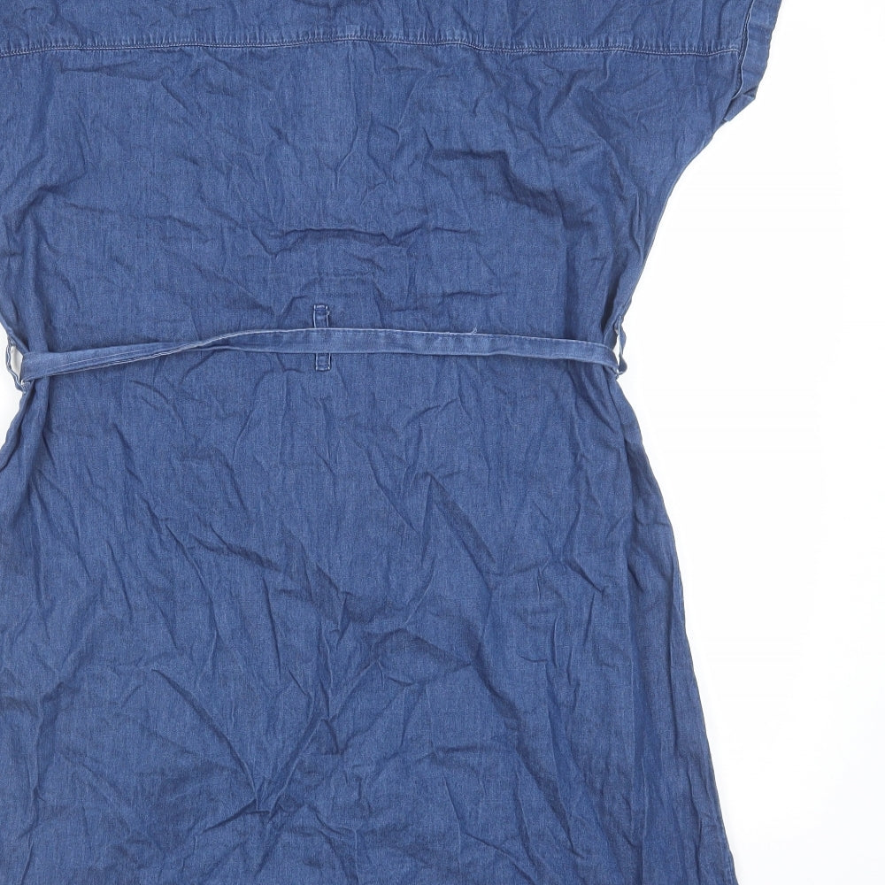 TU Womens Blue Cotton Shirt Dress Size 14 Collared Button - Flower detail