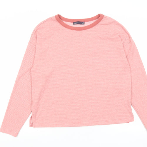 Marks and Spencer Womens Pink Striped Polyester Basic T-Shirt Size 10 Round Neck
