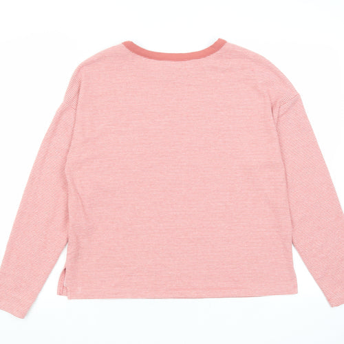 Marks and Spencer Womens Pink Striped Polyester Basic T-Shirt Size 10 Round Neck