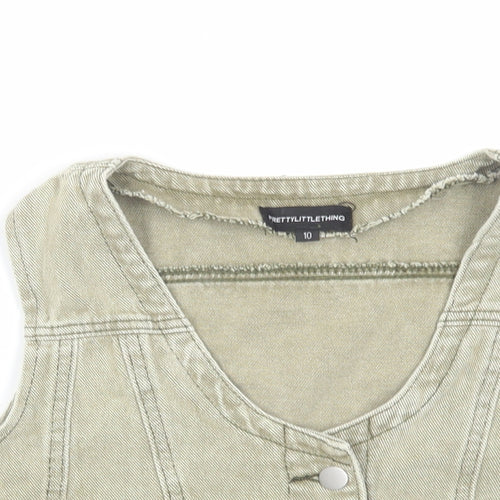 PRETTYLITTLETHING Womens Green Gilet Jacket Size 10 Button