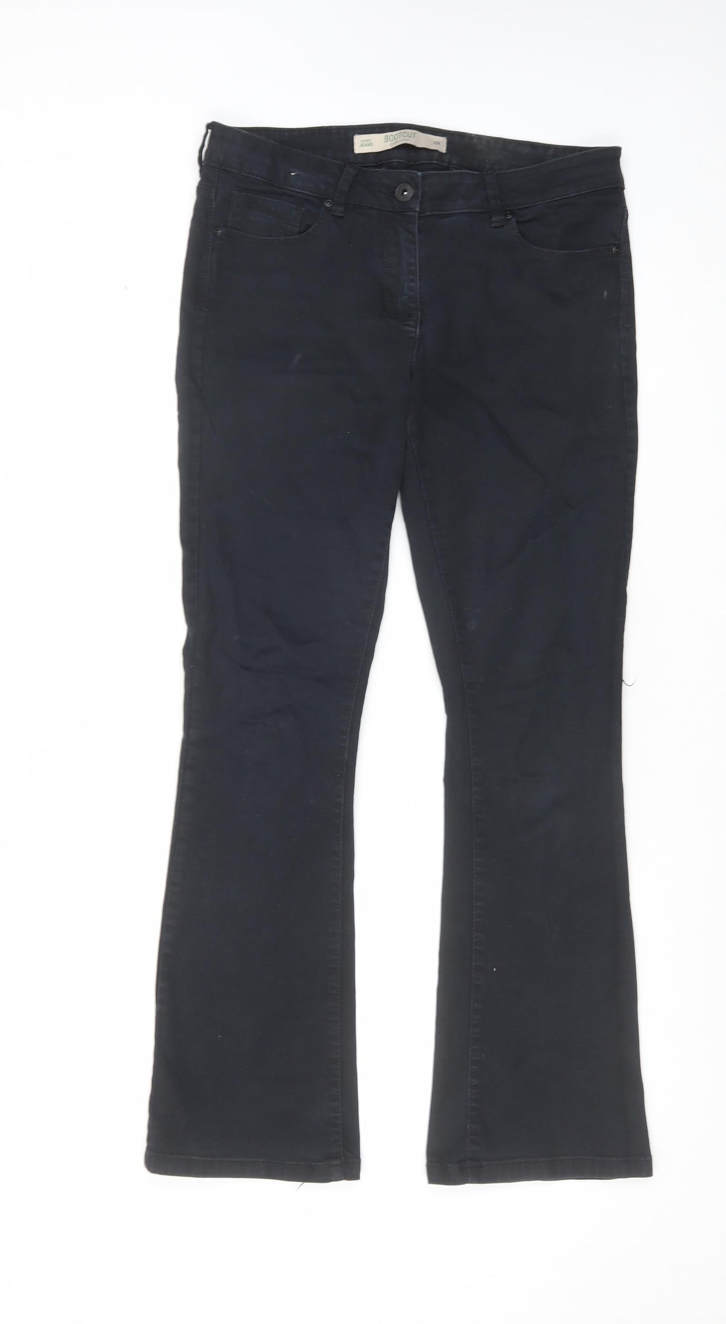 NEXT Womens Black Herringbone Cotton Bootcut Jeans Size 10 L30 in Regular Zip