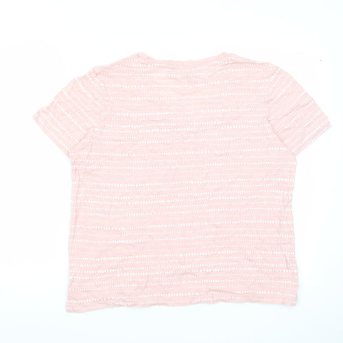 Marks and Spencer Womens Pink Striped Cotton Basic T-Shirt Size 14 V-Neck