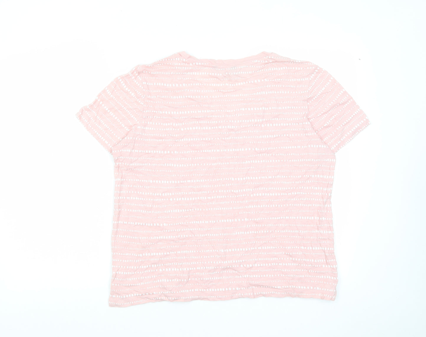Marks and Spencer Womens Pink Striped Cotton Basic T-Shirt Size 14 V-Neck