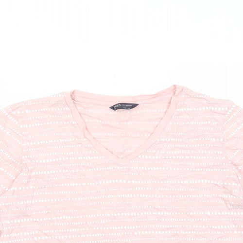 Marks and Spencer Womens Pink Striped Cotton Basic T-Shirt Size 14 V-Neck