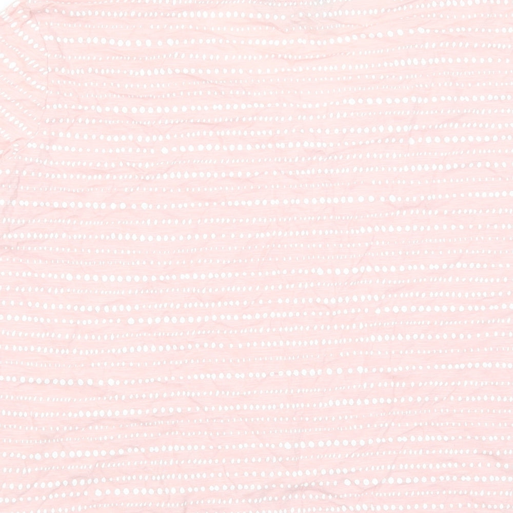 Marks and Spencer Womens Pink Striped Cotton Basic T-Shirt Size 14 V-Neck