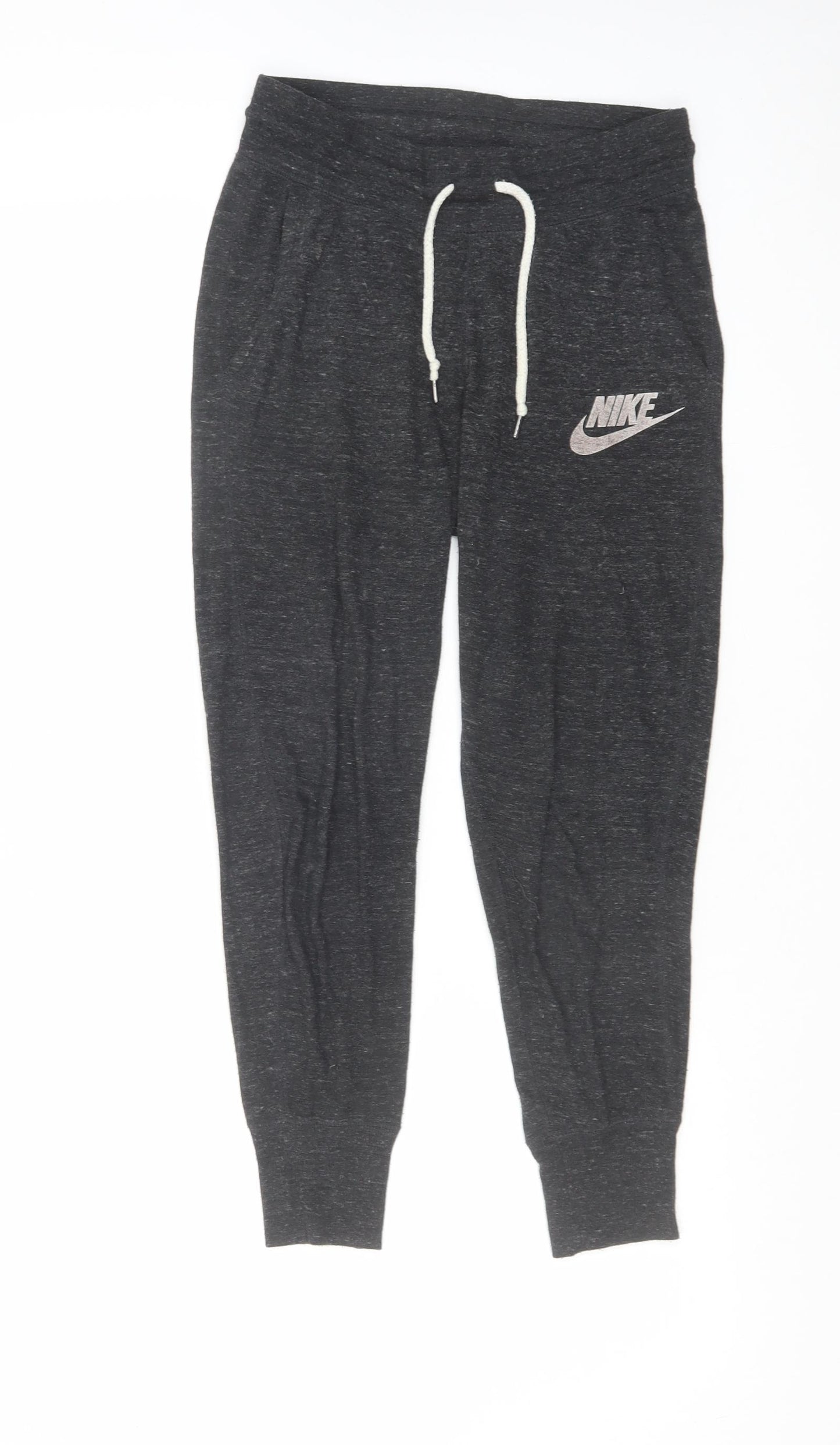 Nike Womens Grey Cotton Jogger Trousers Size XS L25 in Regular Drawstring