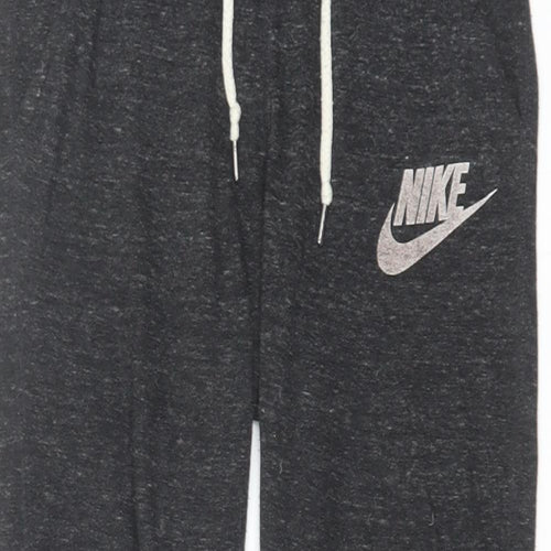 Nike Womens Grey Cotton Jogger Trousers Size XS L25 in Regular Drawstring