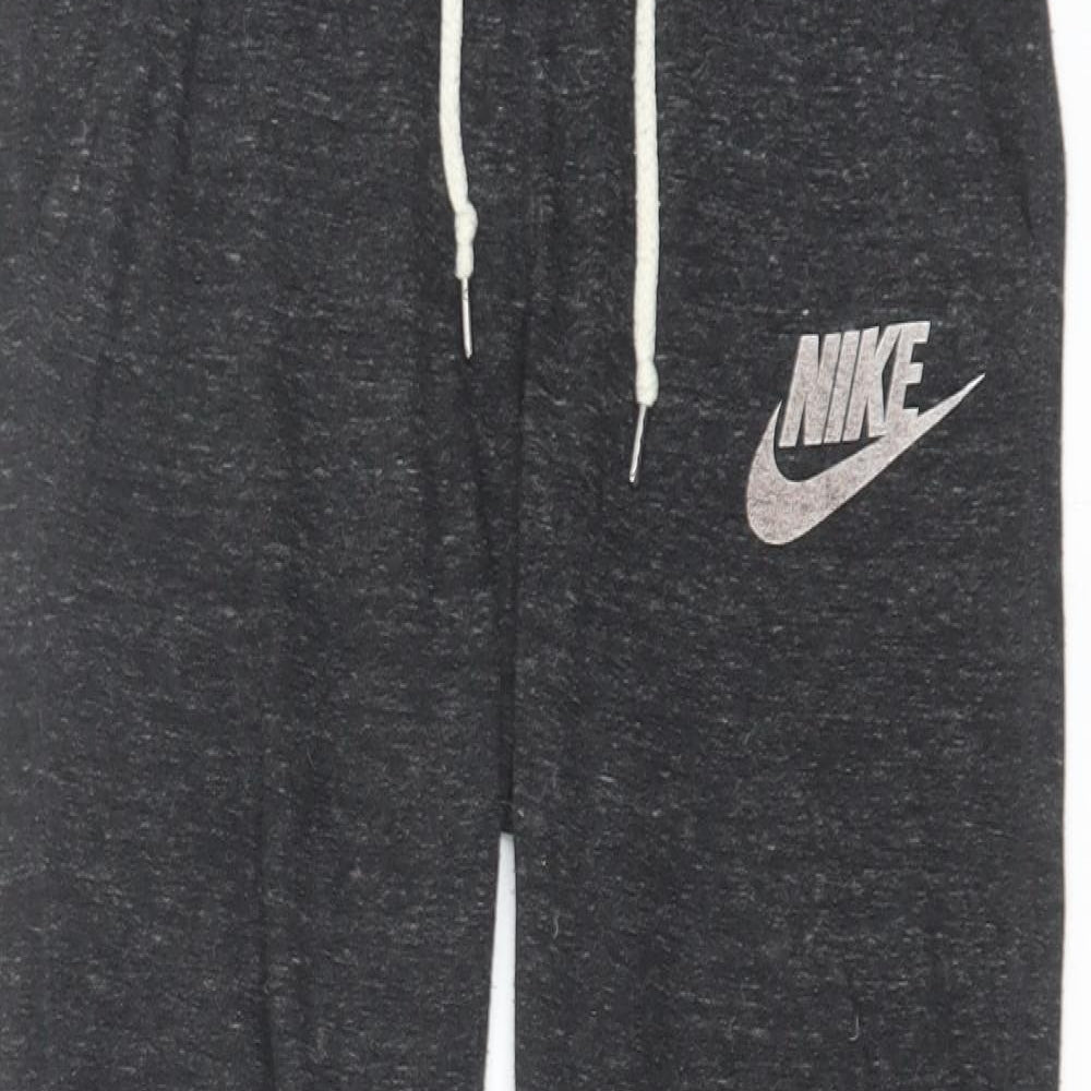 Nike Womens Grey Cotton Jogger Trousers Size XS L25 in Regular Drawstring