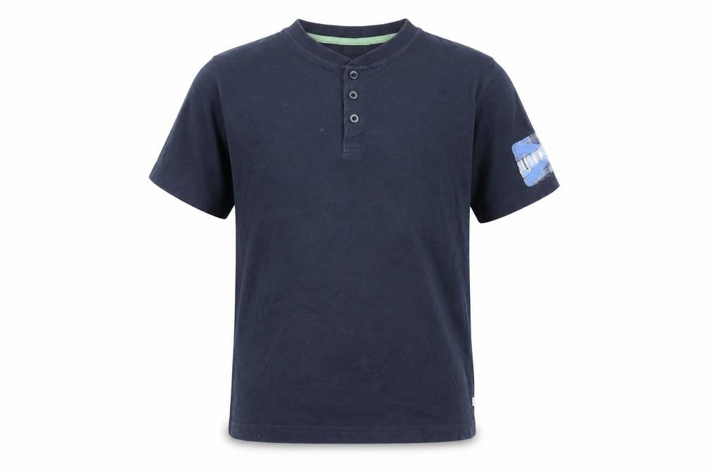Front view of Mini Vanilla boys’ blue cotton basic casual, size 12, years v-neck button