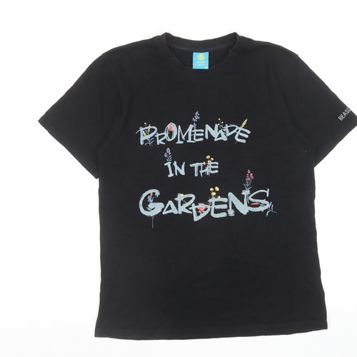 Beaster Mens Black Cotton T-Shirt Size S Round Neck - Promenade in the gardens