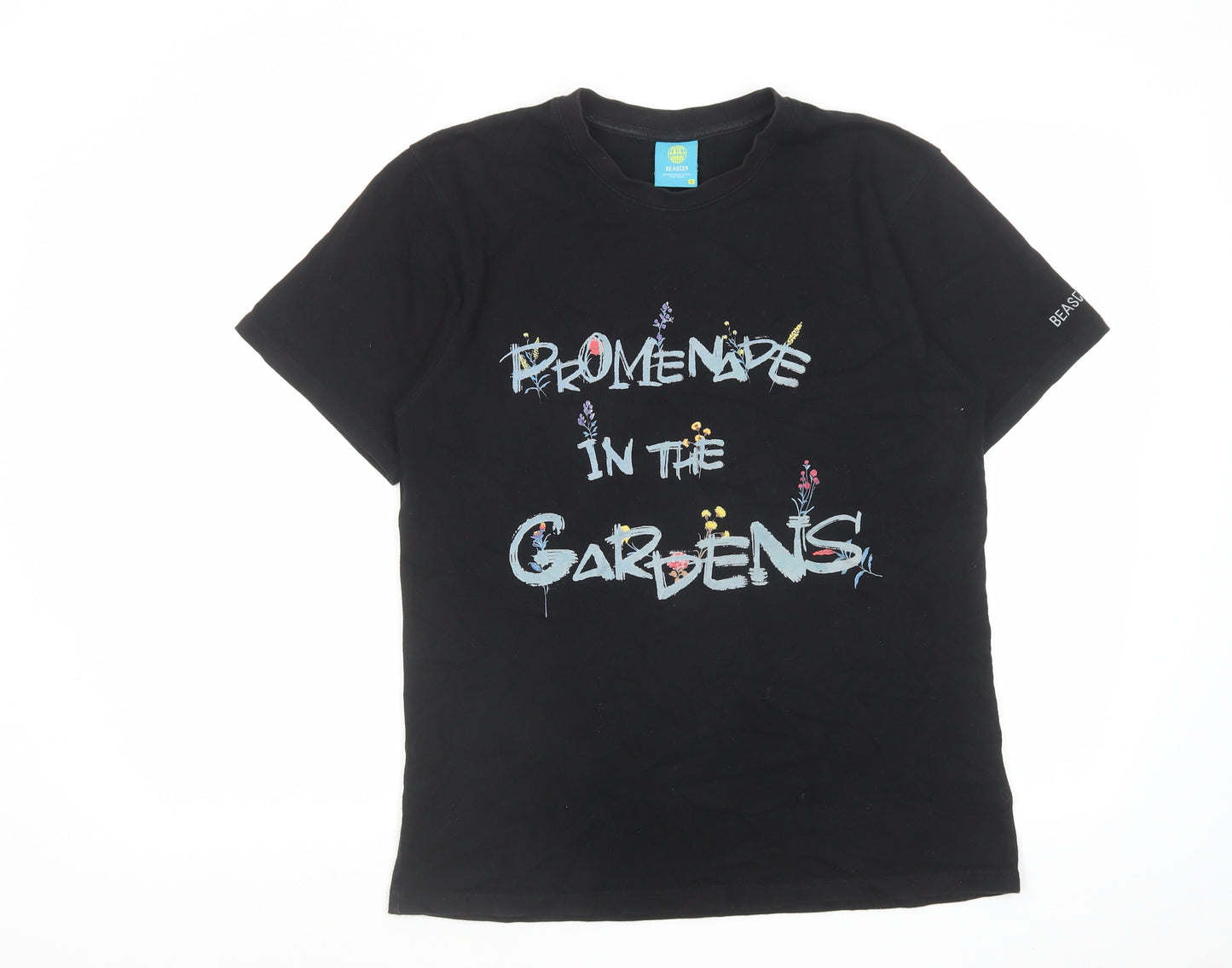 Beaster Mens Black Cotton T-Shirt Size S Round Neck - Promenade in the gardens