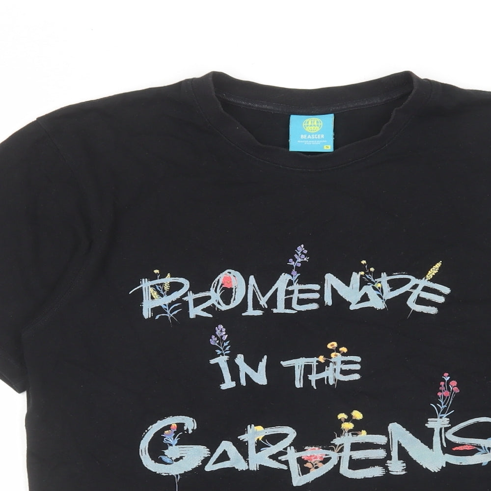 Beaster Mens Black Cotton T-Shirt Size S Round Neck - Promenade in the gardens