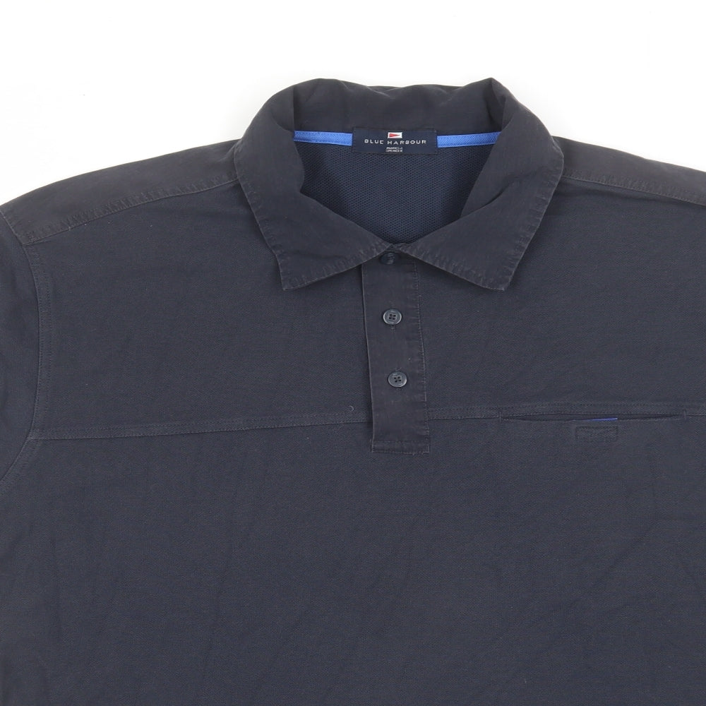 Blue Harbour Mens Blue Cotton Polo Size L Collared Button