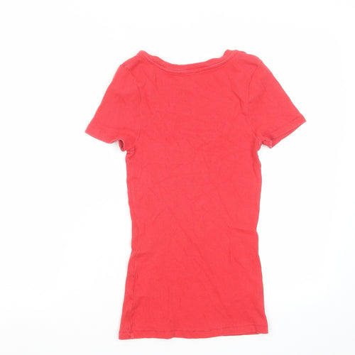 Mint Velvet Womens Red Cotton Basic T-Shirt Size S Scoop Neck