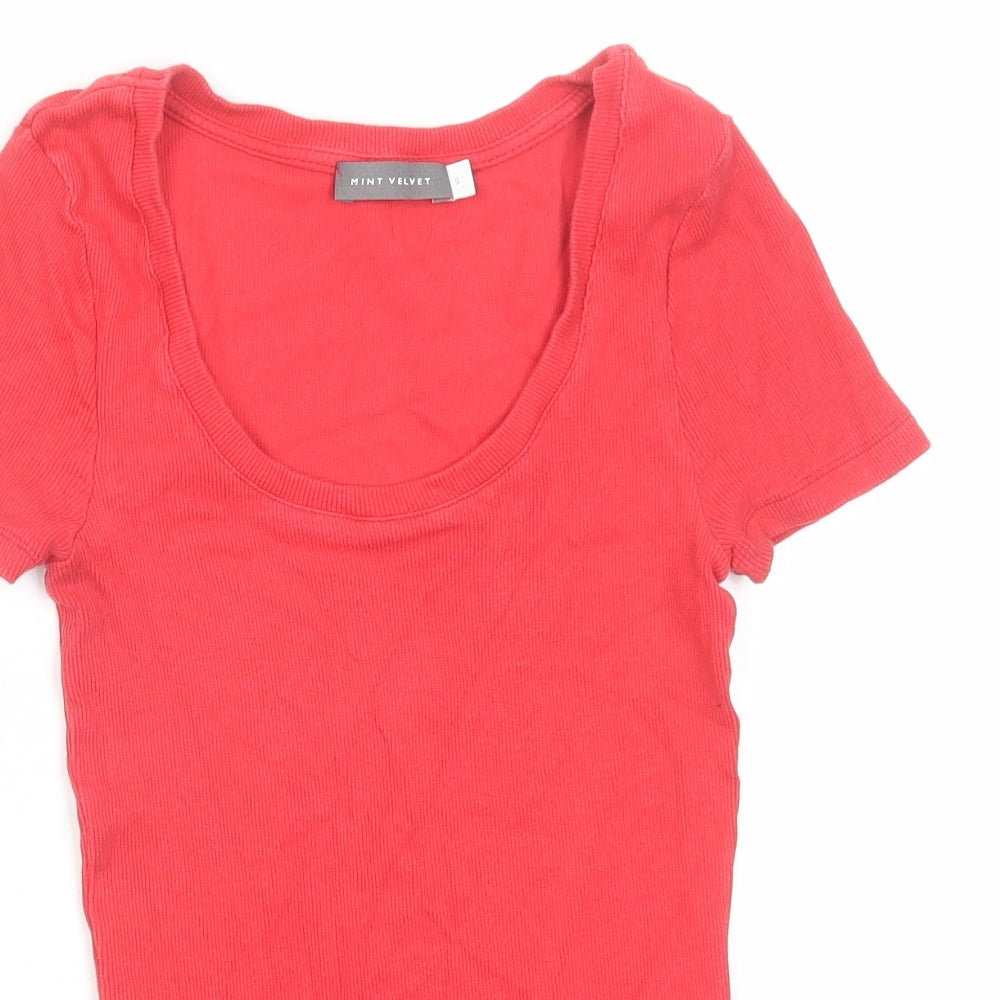 Mint Velvet Womens Red Cotton Basic T-Shirt Size S Scoop Neck
