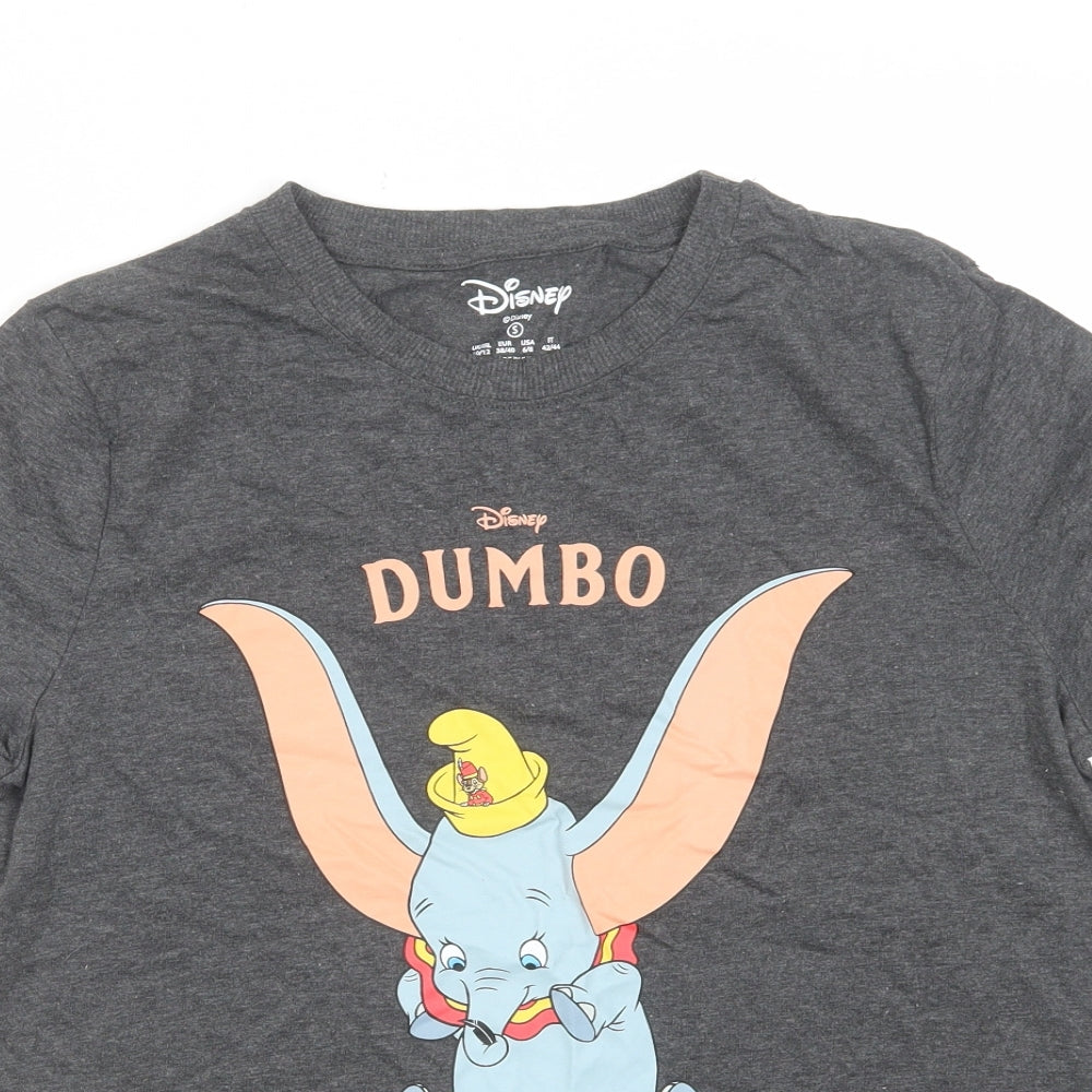 Dumbo Womens Grey Cotton Basic T-Shirt Size S Crew Neck - Disney