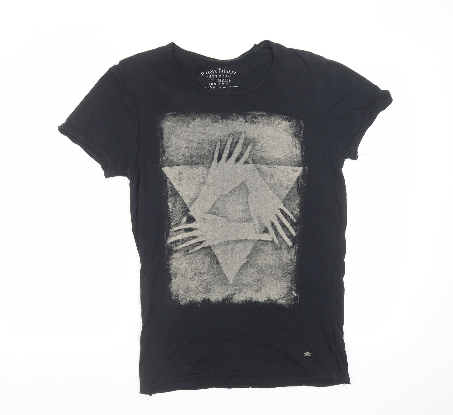 Firetrap Mens Black Cotton T-Shirt Size S Round Neck