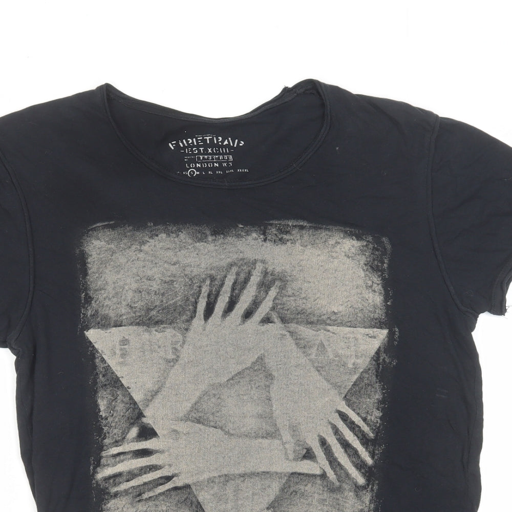 Firetrap Mens Black Cotton T-Shirt Size S Round Neck