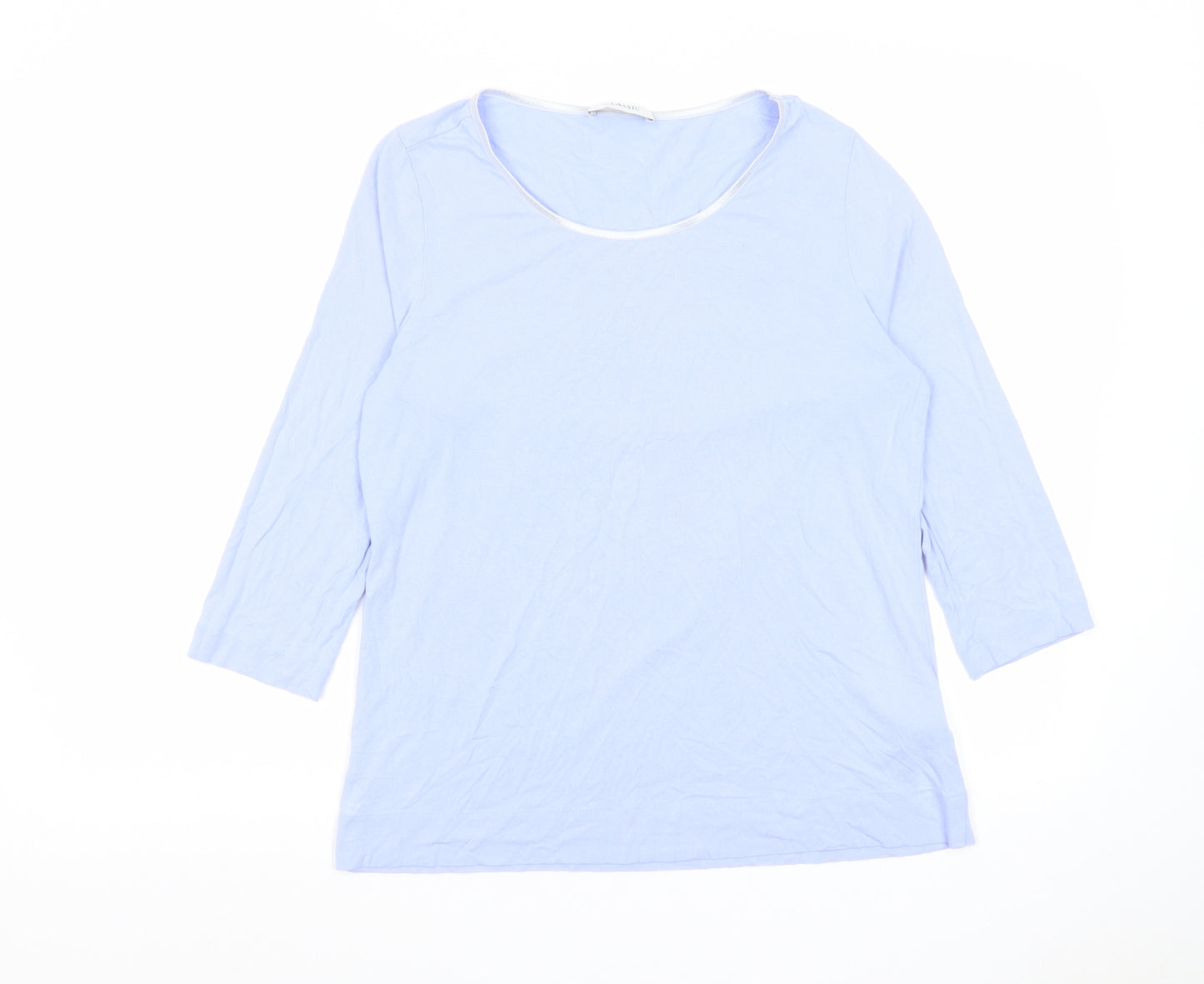 Classic Womens Blue Viscose Basic T-Shirt Size 14 Boat Neck