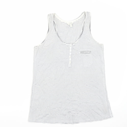 Fat Face Womens White Striped Cotton Basic Tank Size 10 Scoop Neck