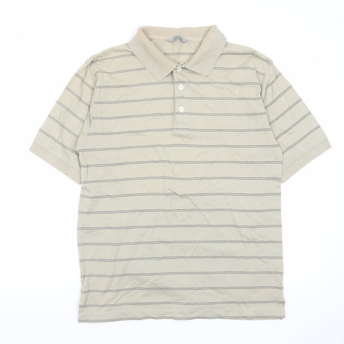 Marks and Spencer Mens Green Striped Cotton Polo Size S Collared Button