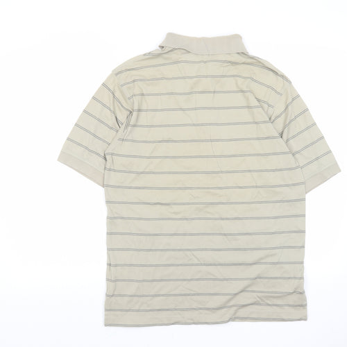 Marks and Spencer Mens Green Striped Cotton Polo Size S Collared Button