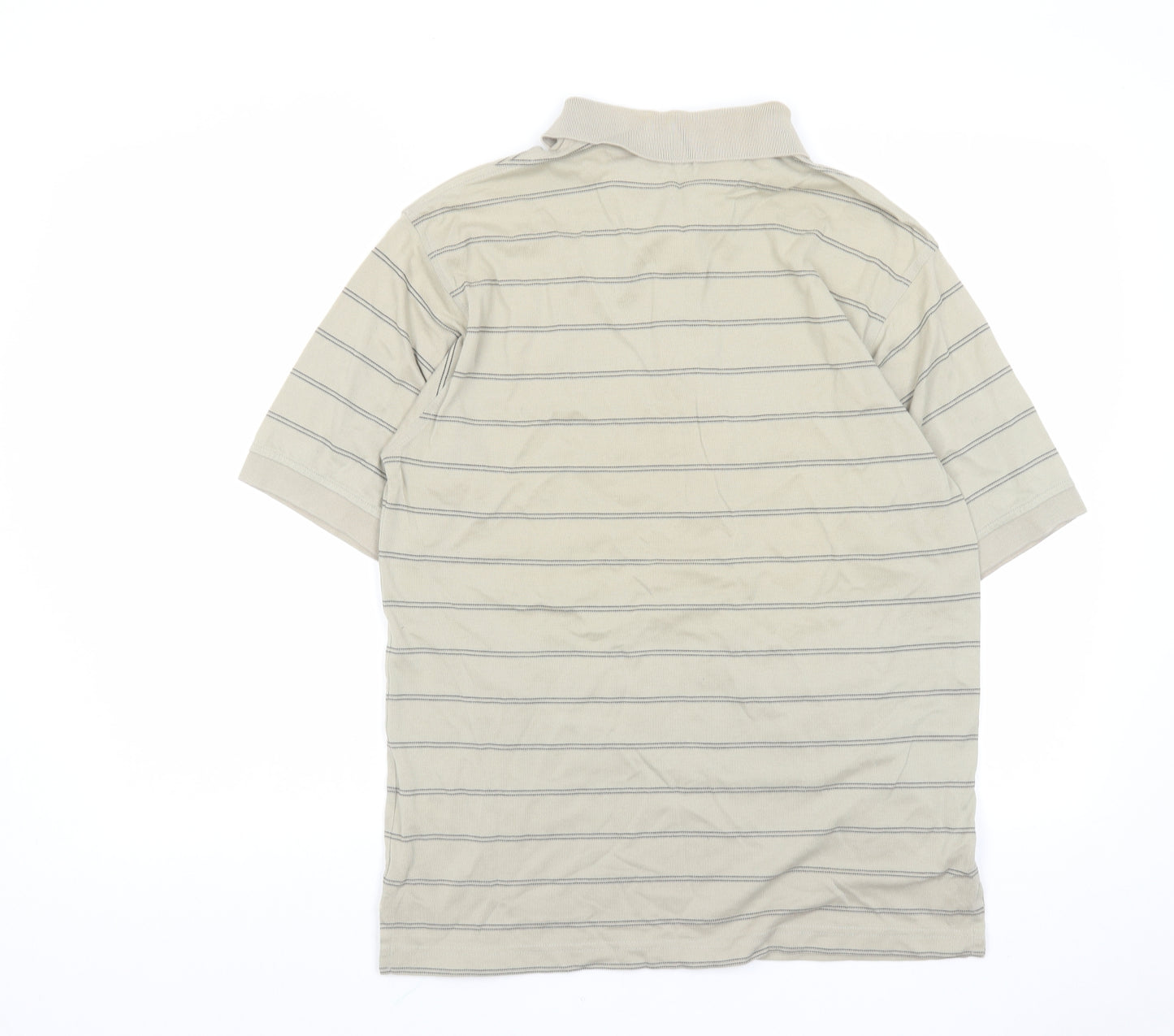 Marks and Spencer Mens Green Striped Cotton Polo Size S Collared Button