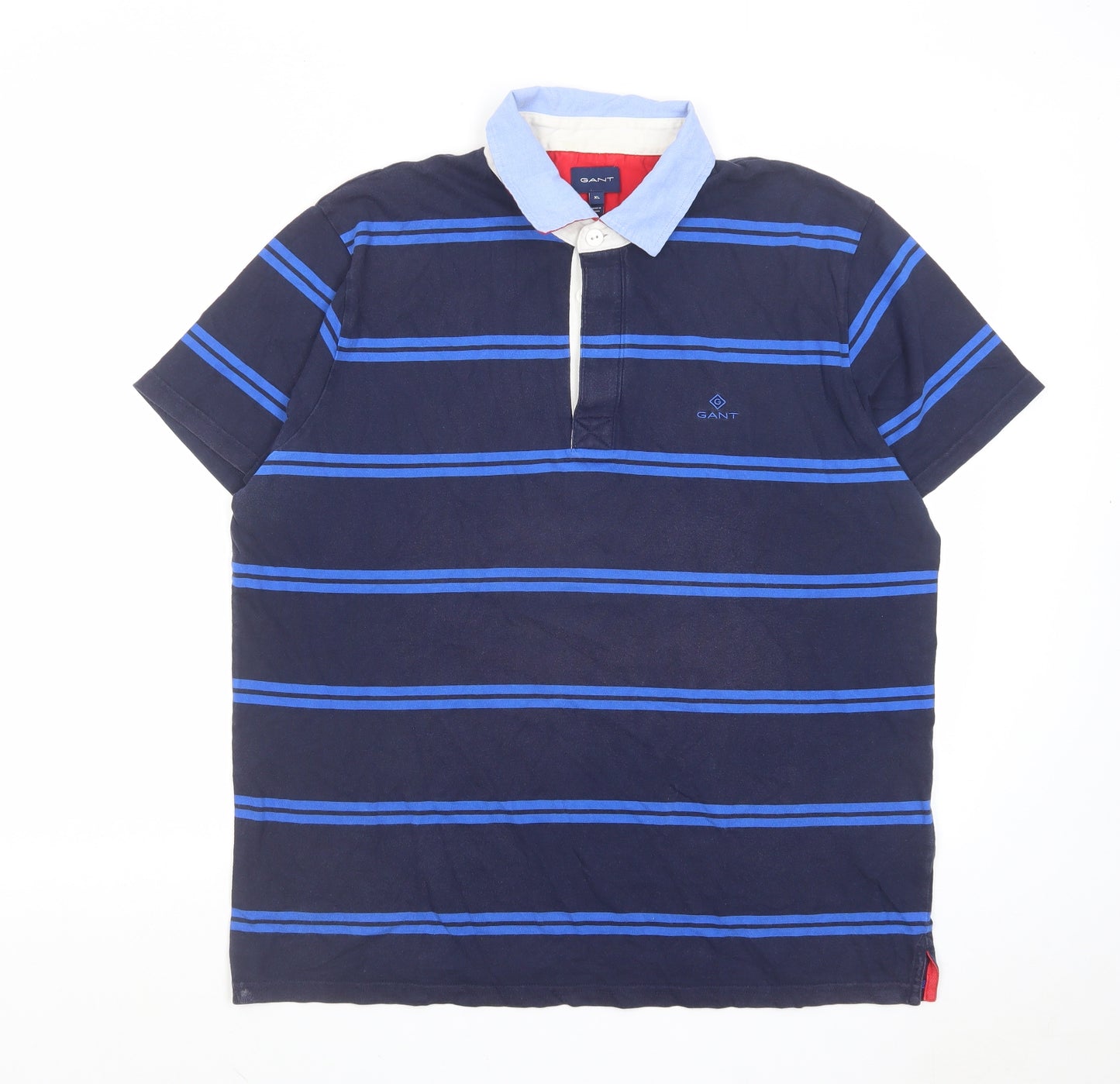 GANT Mens Blue Striped Cotton Polo Size XL Collared Button