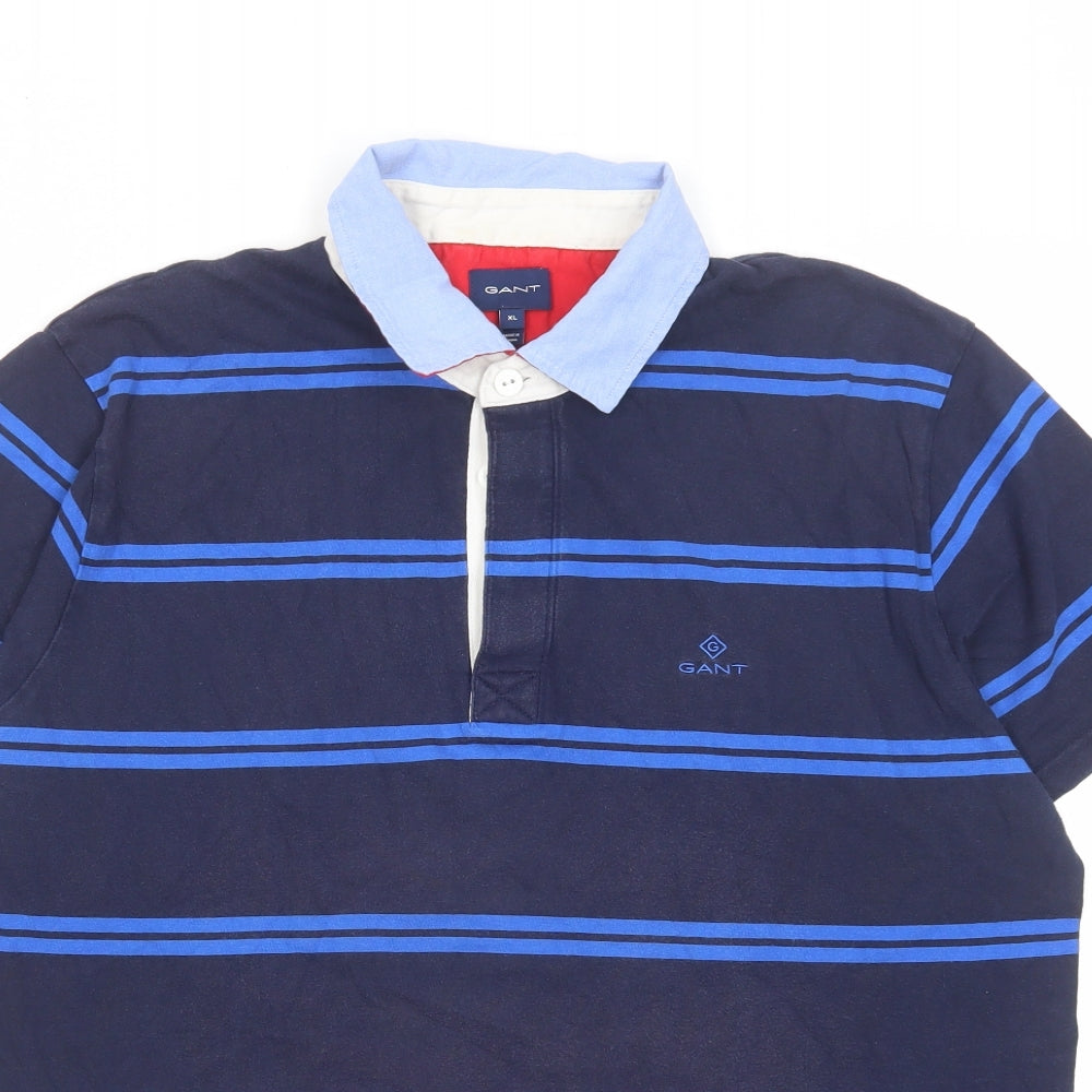 GANT Mens Blue Striped Cotton Polo Size XL Collared Button