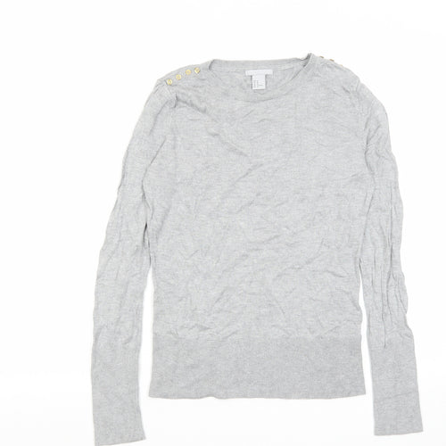 H&M Womens Grey Round Neck Viscose Pullover Jumper Size M