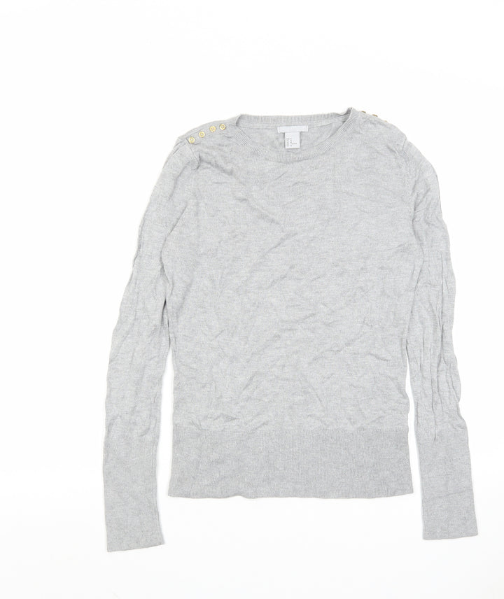 H&M Womens Grey Round Neck Viscose Pullover Jumper Size M