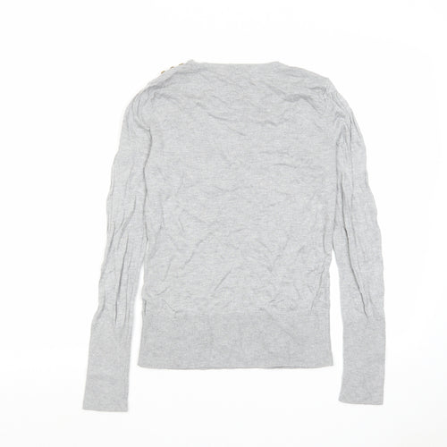H&M Womens Grey Round Neck Viscose Pullover Jumper Size M