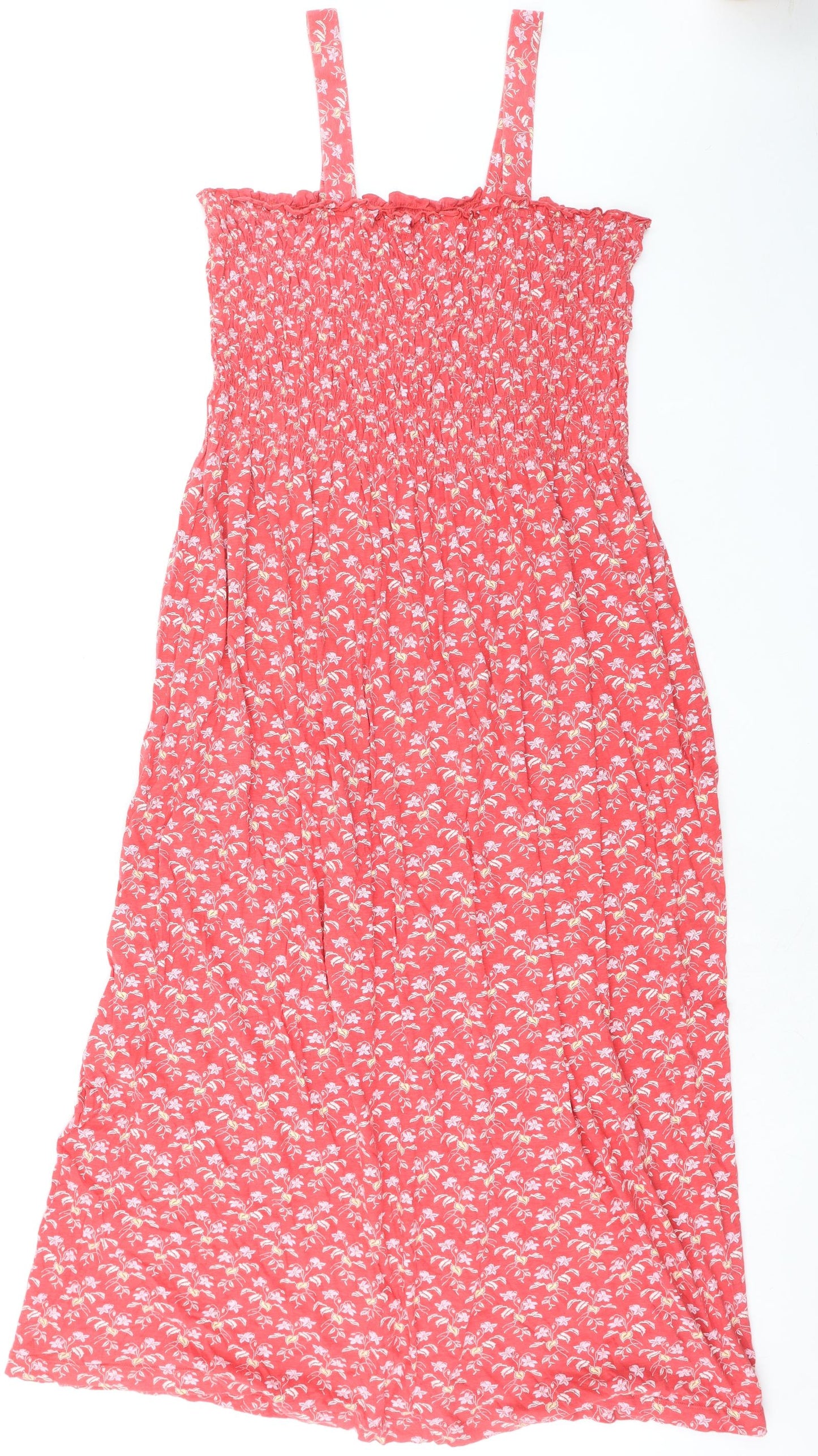 NEXT Womens Red Floral 100% Cotton Maxi Size 18 Square Neck Pullover