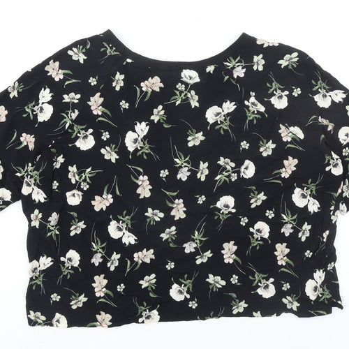 New Look Womens Black Floral Viscose Basic T-Shirt Size 16 Round Neck