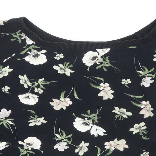 New Look Womens Black Floral Viscose Basic T-Shirt Size 16 Round Neck