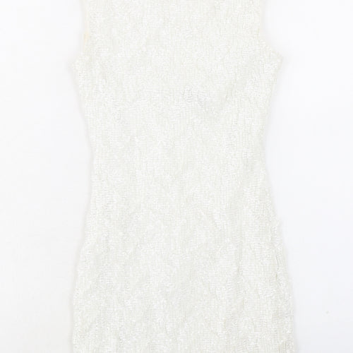 Jane Norman Womens Ivory Polyester Shift Size 12 Round Neck Pullover