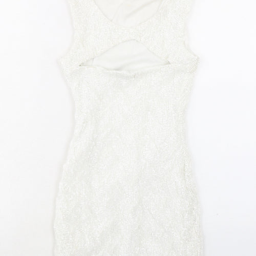 Jane Norman Womens Ivory Polyester Shift Size 12 Round Neck Pullover