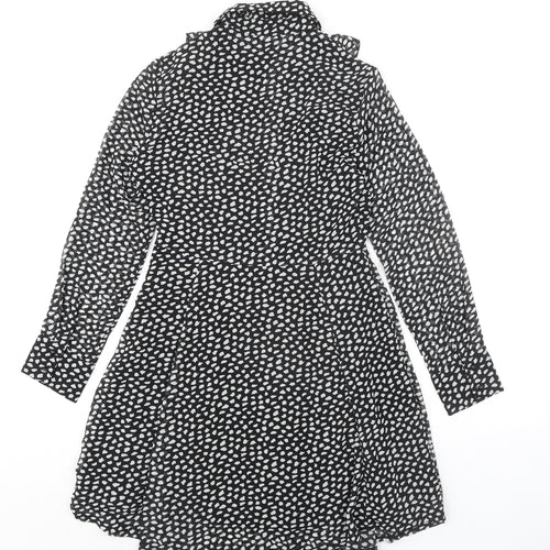 New Look Womens Black Animal Print Polyester Fit & Flare Size 6 Collared Button